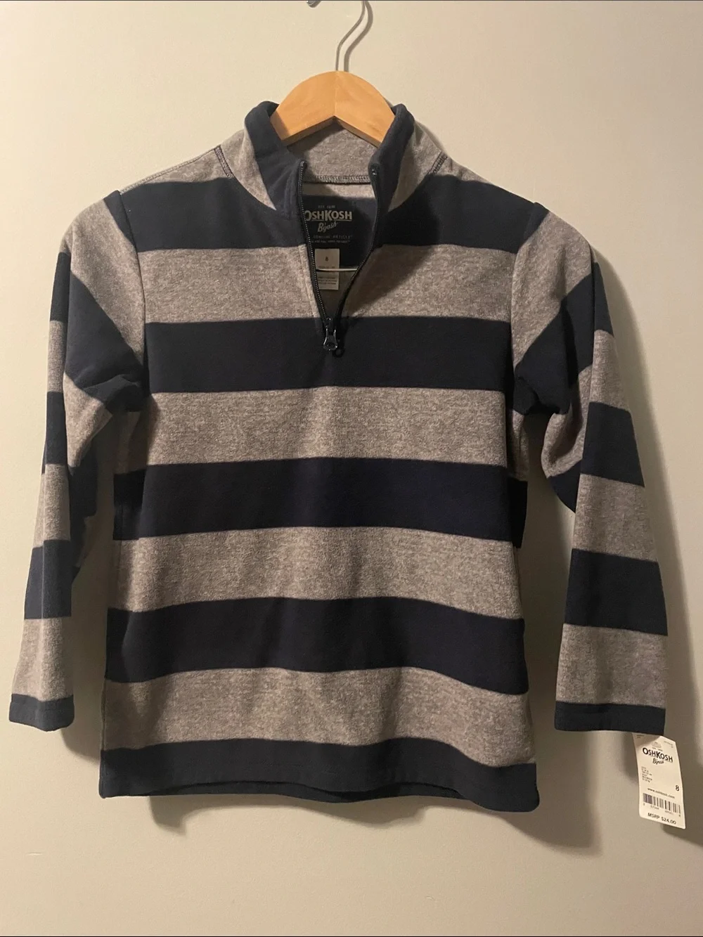 NWT: OshKosh B'gosh Navy and Gray Striped Quarter-Zip fleece